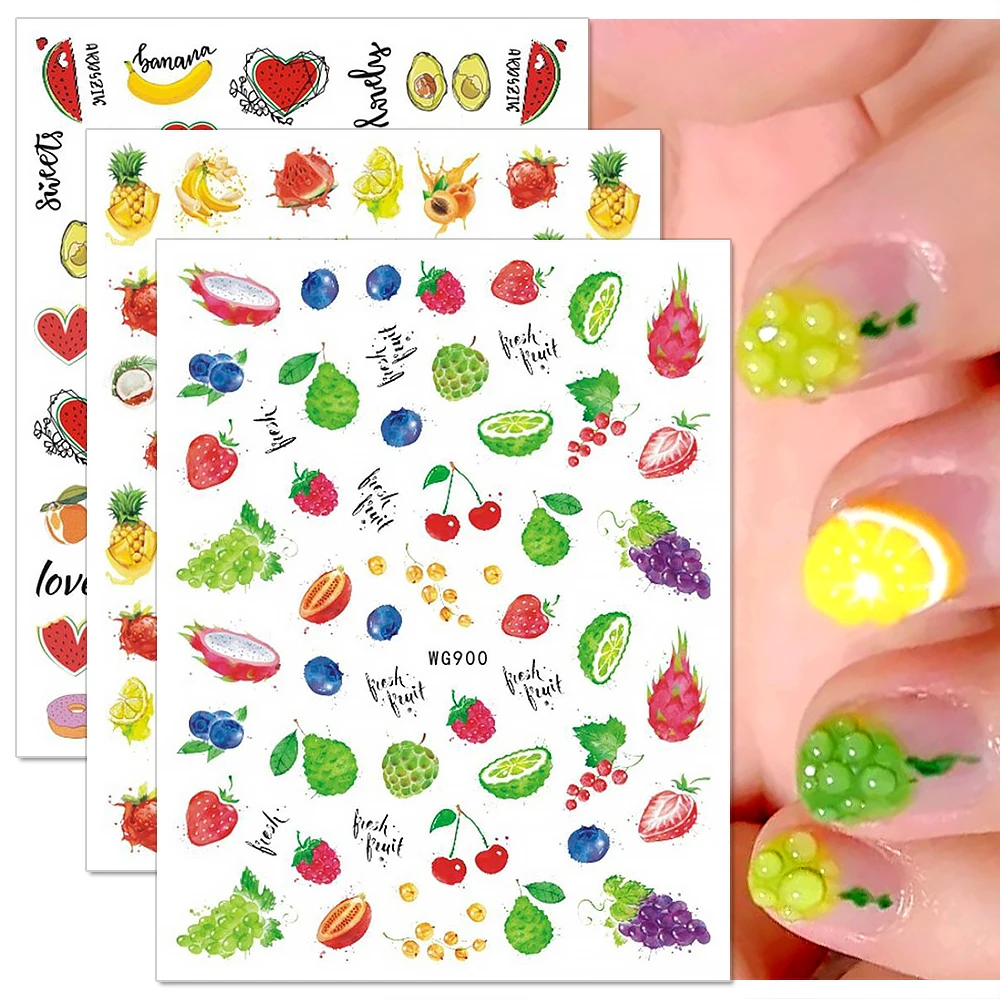 

Summer Fruits 3D Nail Stickers Watermelon Strawberry Avocado Nail Decals Water Decal Slider for Manicure DIY Nail Art Decoration