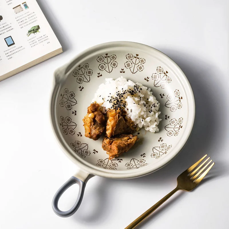 

CHYIR 8-дюймовая японская керамическая тарелка для выпечки, тарелка для завтрака, жаровня, запеченная пицца, сковорода с ручкой, тарелка для мо...