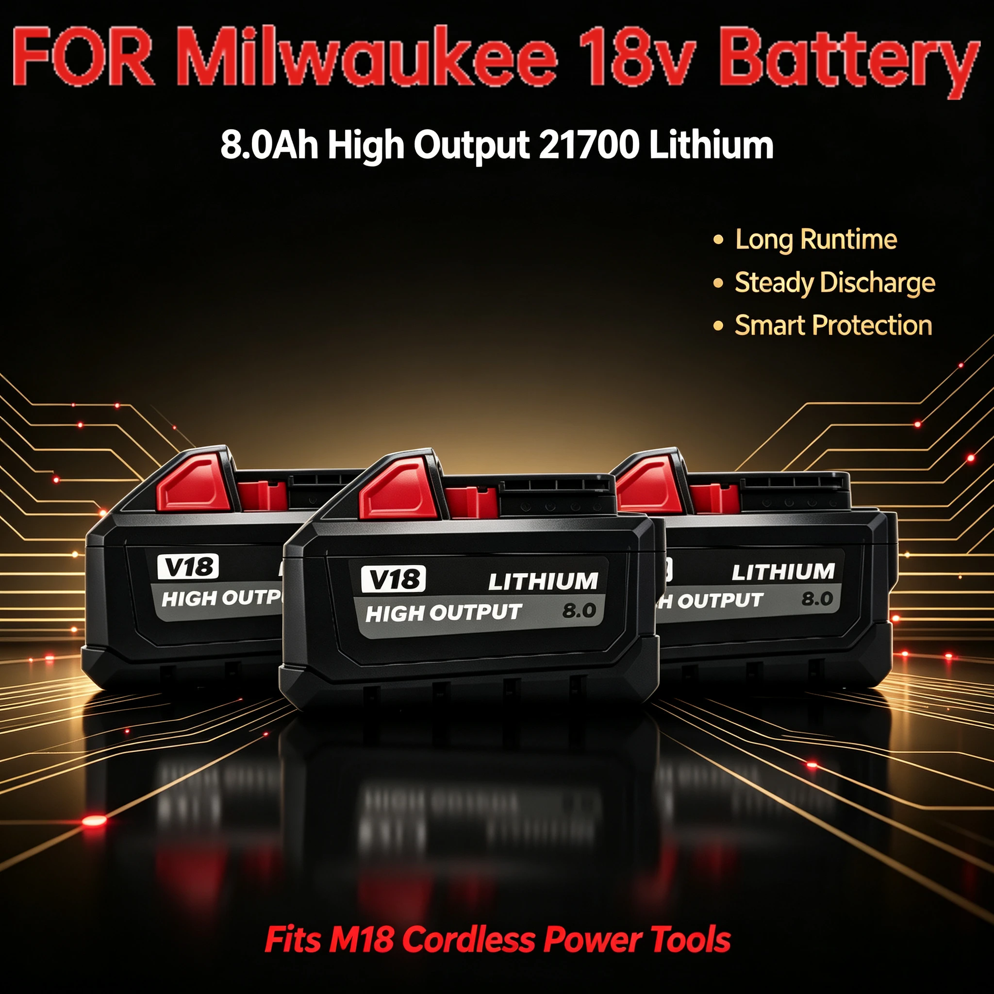 Фото Для аккумулятора Milwaukee M18 6.0Ah/8.0Ah с быстрой зарядкой, высокопроизводительного литиевого аккумулятора 18В и аккумулятора с длительным сроком службы. №1