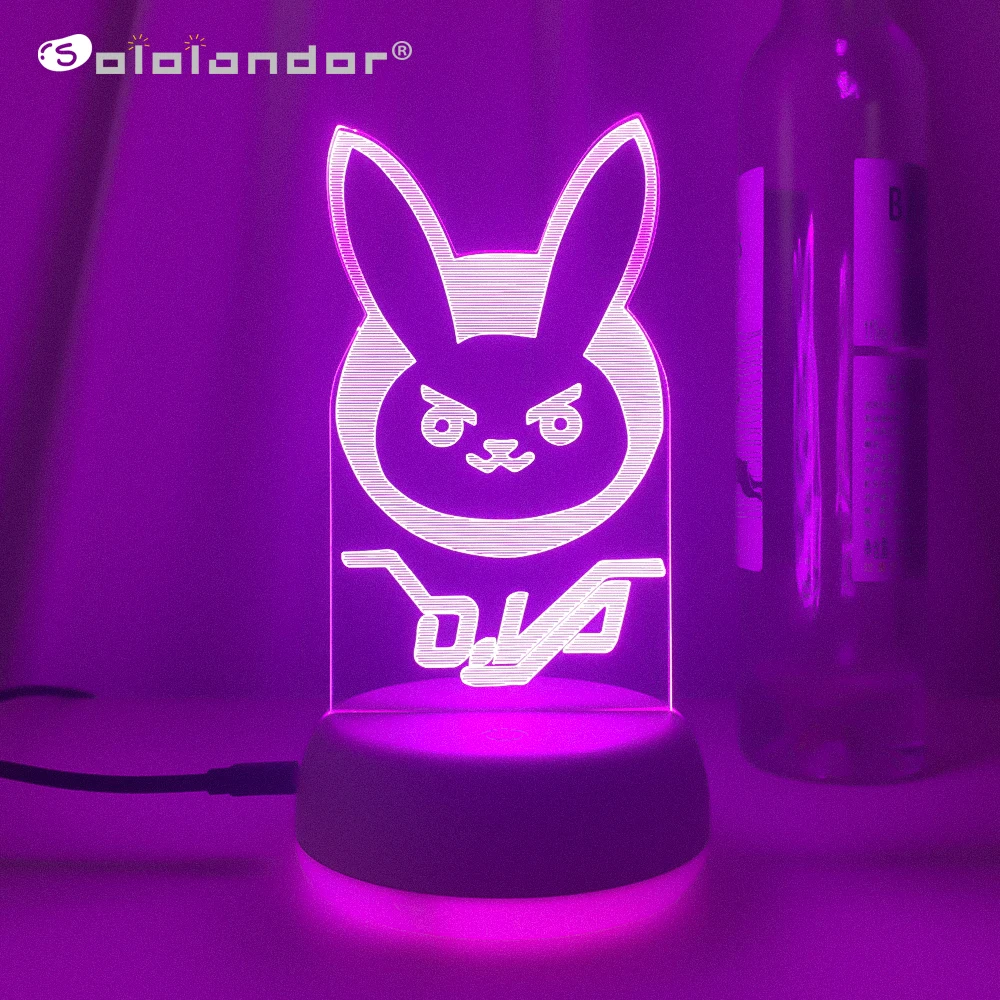 

Overwatches OW Game Figure Dva Lamp 3D Led Neon RGB Night Lights Birthday Gift For Friends Gaming Room Table Colorful Decoration