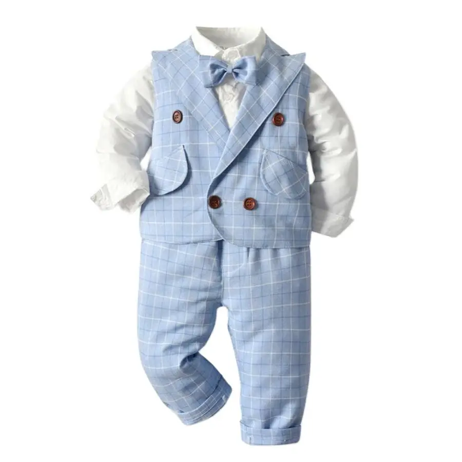 

Костюм Джентльмена для маленьких мальчиков на весну и осень белая рубашка с галстуком-бабочкой + полосатый жилет + брюки комплект официальн...