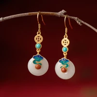 925 sterling silver ear needle jade pendant stud earrings enamel chinese style earrings for women minimalist jewelry gifts