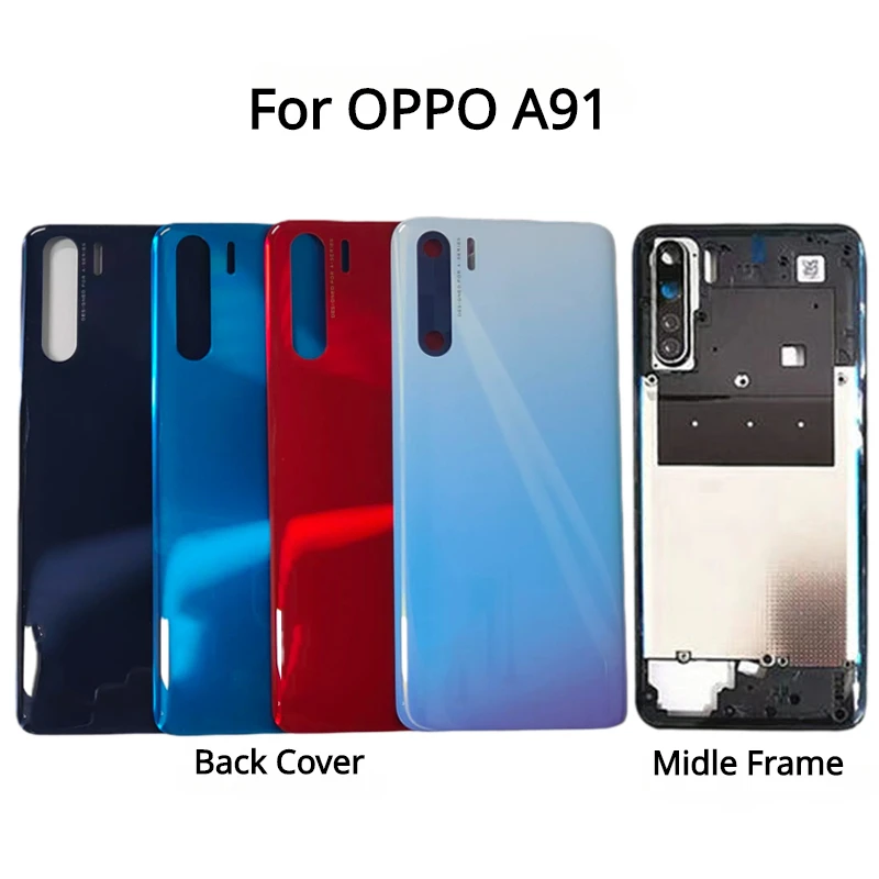 

6.4”Housing For OPPO A91 PCPM00 CPH2001 CPH2021 Back Battery Cover Rear Door Case+Middle Frame with Camera lens Replacement
