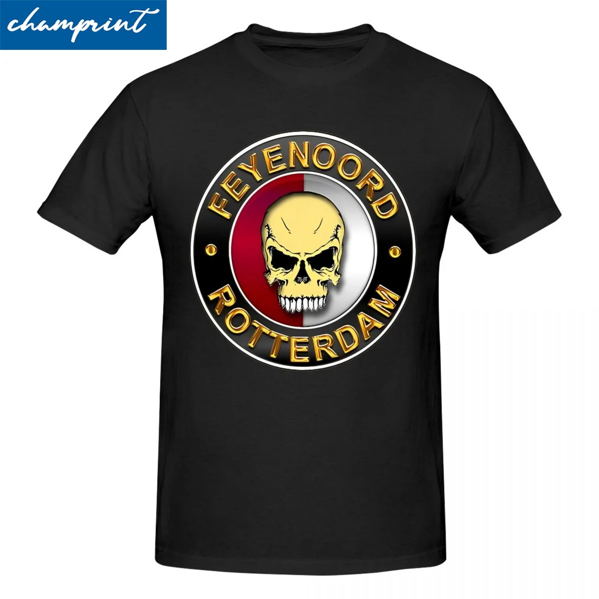 Feye-noords Tengkorak Lingkaran Emas T Shirts for Men Women Pure Cotton Vintage T-Shirt O Neck Tees Short Sleeve Tops Classic