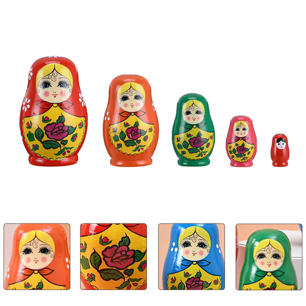

Five-Layer Matryoshka Kids Playset Toy Big Belly Wooden Nesting Travel Gift Crafts