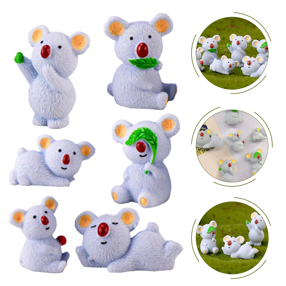 

6 Pcs Koala Statue Potted Decoration Table Topper Aquarium Ornaments Phone Case Decor Tabletop Decor
