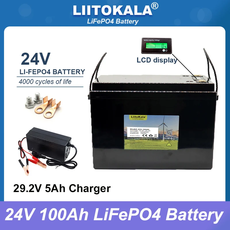 

Liitokala 24V 100AH 32ah LiFePO4 Battery pack Lithium Iron Phosphate 25.6v inverter Car lighter Batteries 29.2V Charger Tax Free