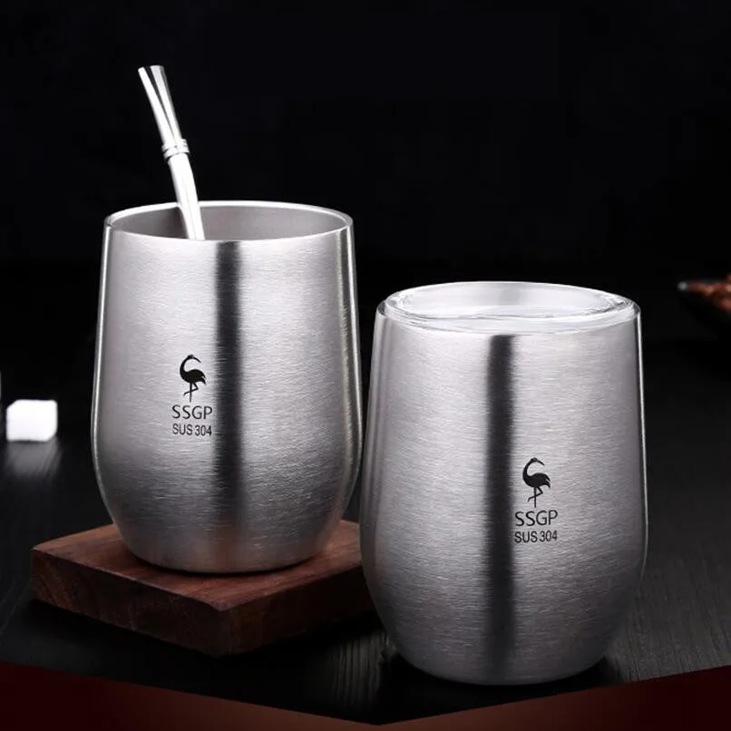 

Tea Cup Double Wall 304 Stainless Steel Cup With Lid Heat Resistant Portable Tea Mug With Straw And Brush