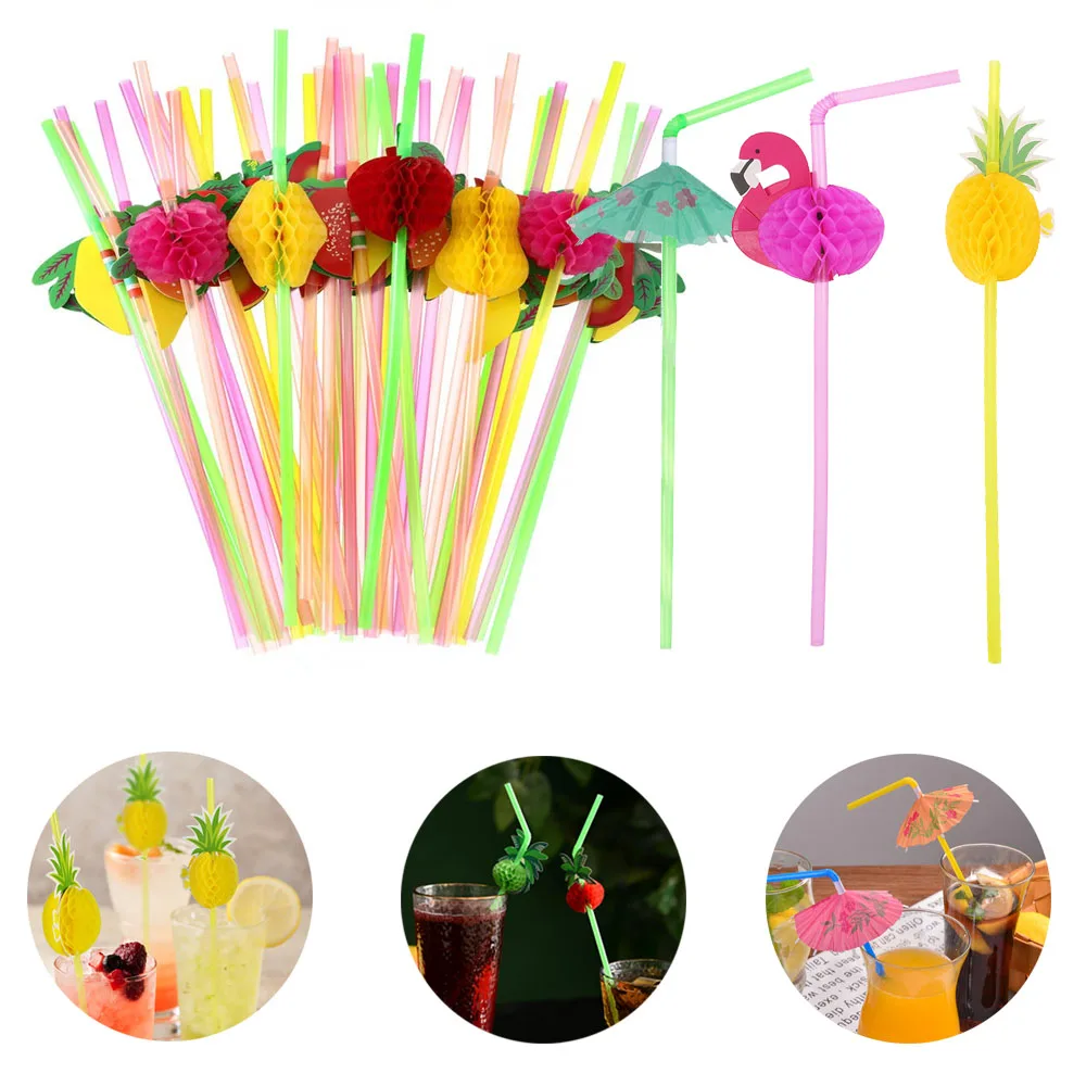 

20 шт., пляжные трубочки для напитков в виде фламинго, ананаса