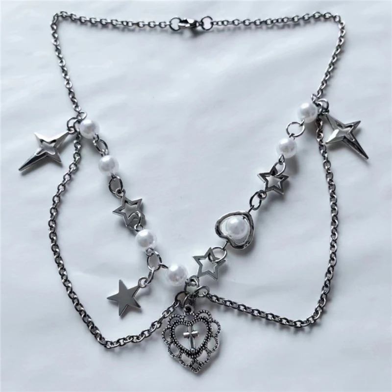 ZB91 Уникальное ожерелье в форме сердца с подвеской ​​форме и звезды двухслойное