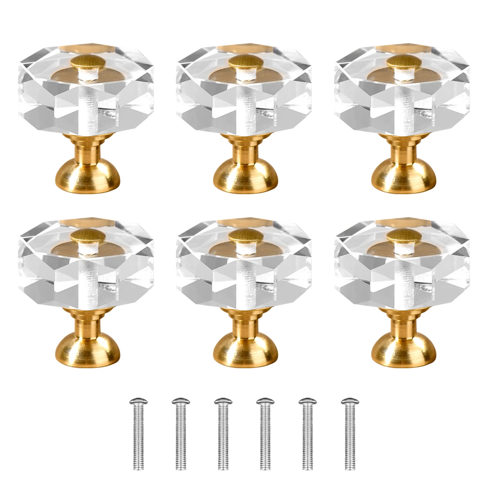 

6pcs Furniture Hardware Cupboard Glass Crystal Drawer Dresser Kitchen Pull Handle Wardrobe Cabinet Knob With Screws Office Door
