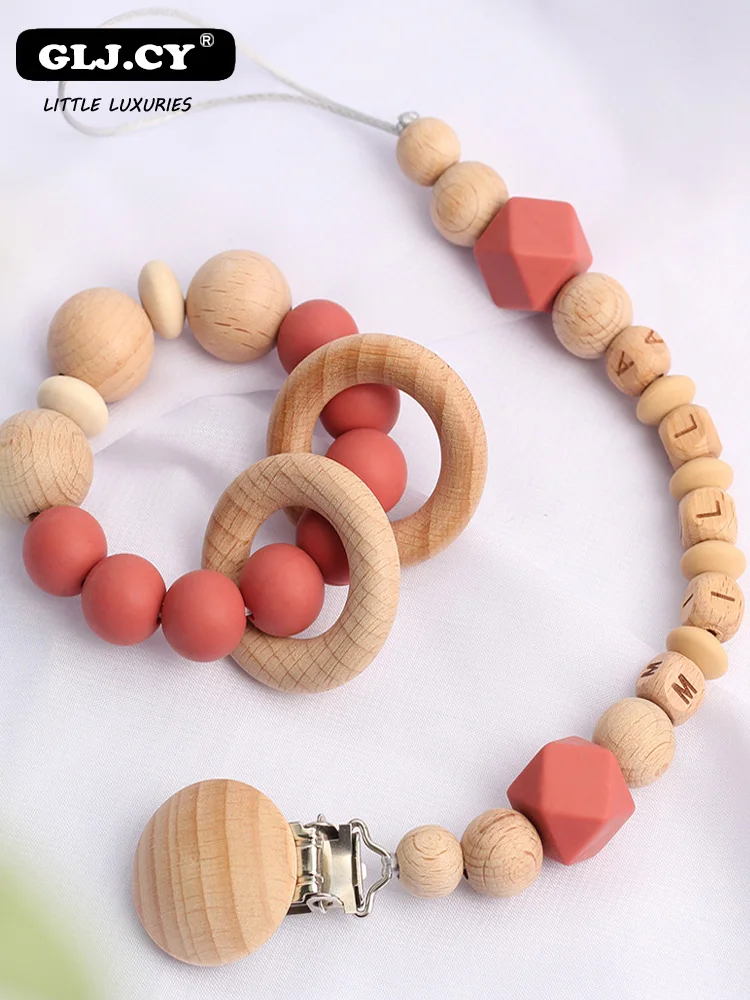 attache tétine personnalisé prénom mot au choix - boules en silicone - bois  naturel crochet - pour bébé fille garçon - 13 couleurs au choix - sucette :  : Produits Handmade