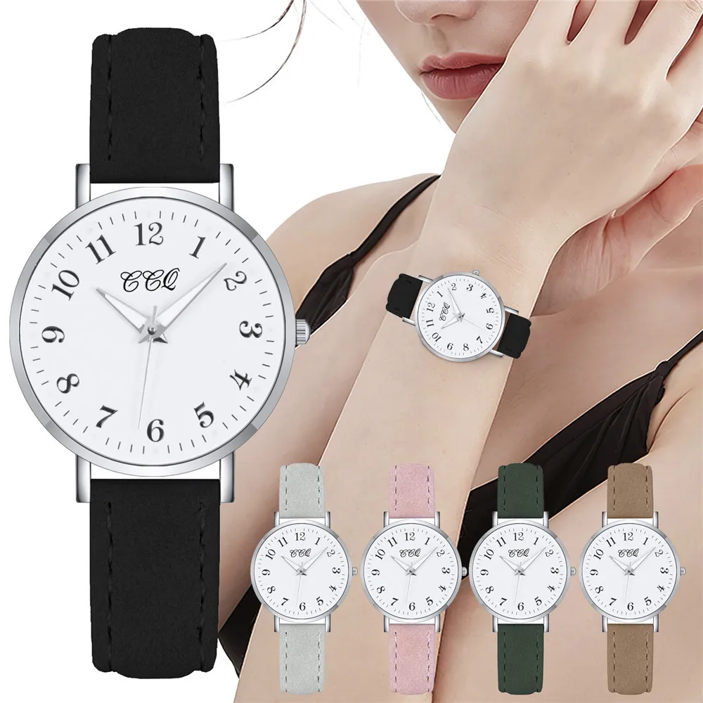 

Women Simple Arabic Numerals Silver Quartz Watch 2021 New Fashion Casual Ladies Leather Wristwatch Female Clock Relogio Feminino