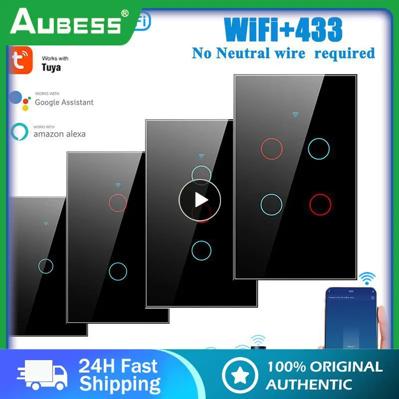 

Wifi Rf433 Wireless Switch 120 Type 1/2/3/4 Gang Tempered Glass Wall Panel Neutral Wire 10a Tuya Work With Alexa And Google Home