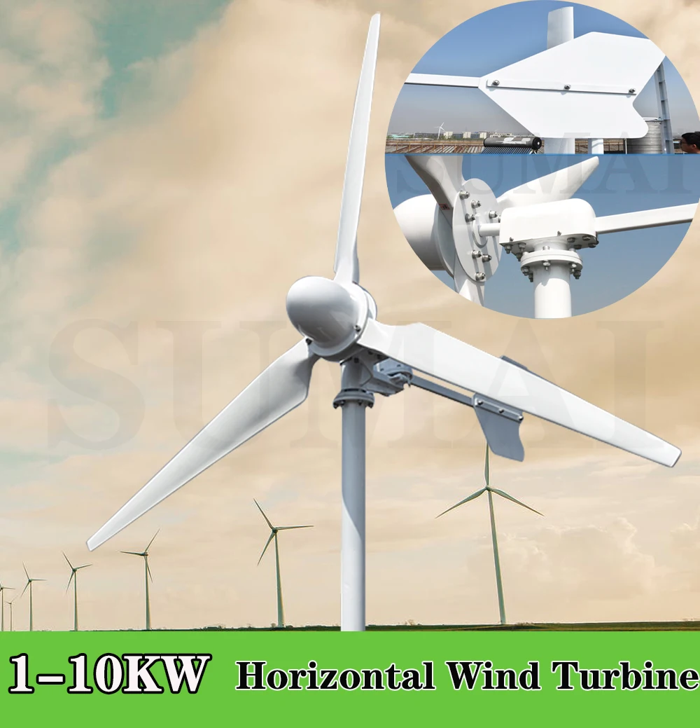 

99% High Efficiency 1KW 2KW 3KW 5KW 10KW Windmill Horizontal Wind Turbine Generator 24-380V Low Rpm Home Farm Boat Use Project