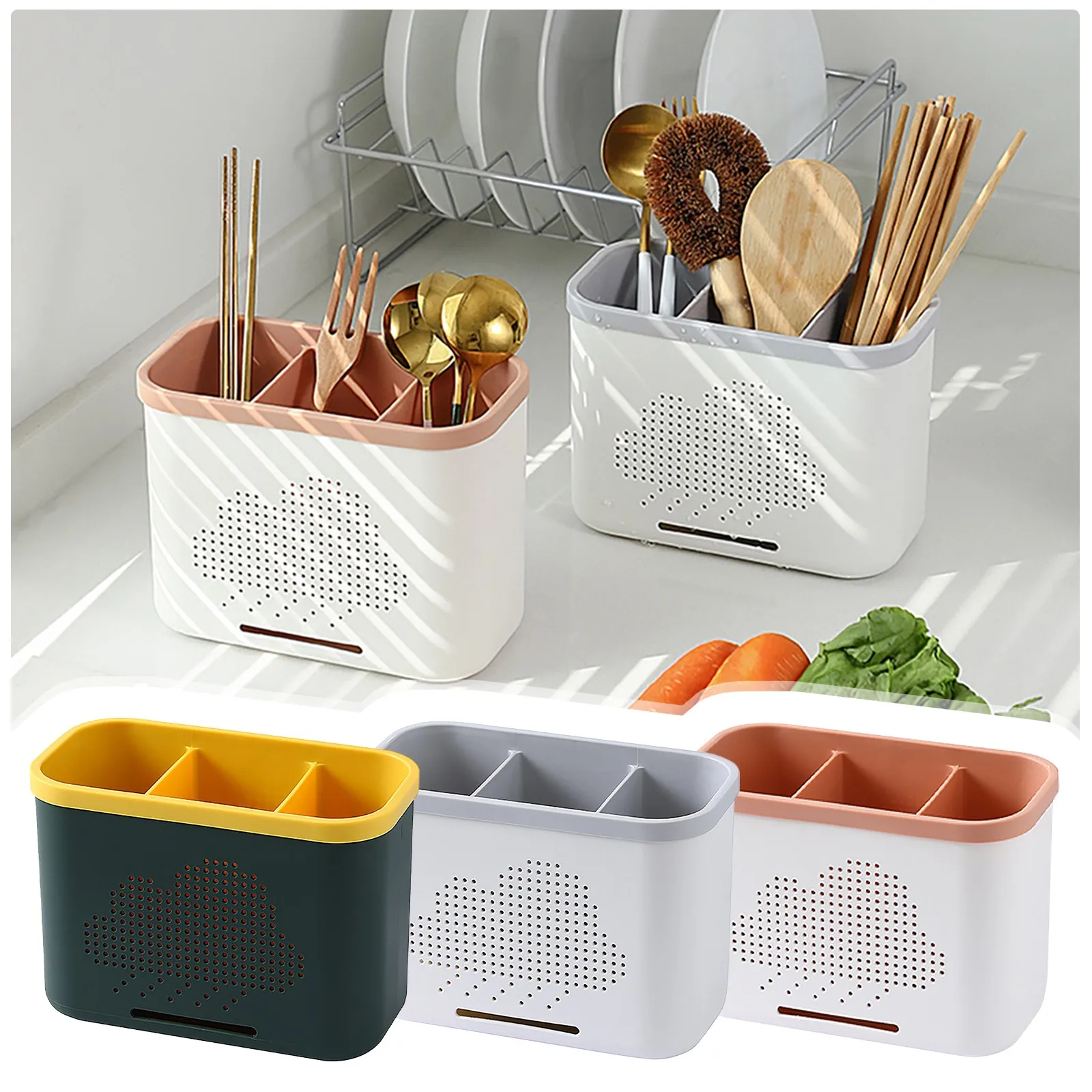 

Multifunctional Storage Rack Chopsticks Double Layer Cutlery Drainer Basket Tableware Bucket Utensils Dish Rack for Sink Bottom