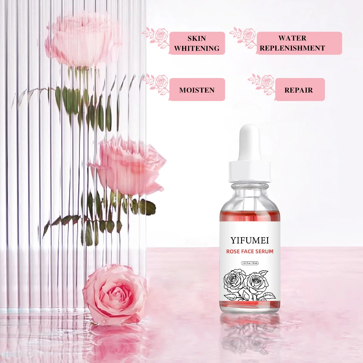Фото Сыворотка с розой, натуральная осветляющая сыворотка с розовым сиянием, корректирующая коллагеновая увлажняющая, укрепляющая для ухода за лицом №5