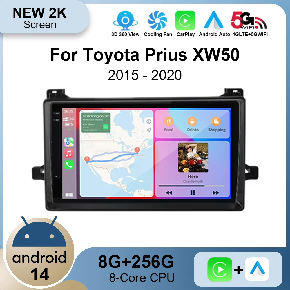 Автомобильный радиоприемник Android 14 для Toyota Prius XW50 2015-2020 AI Voice Wireless Carplay