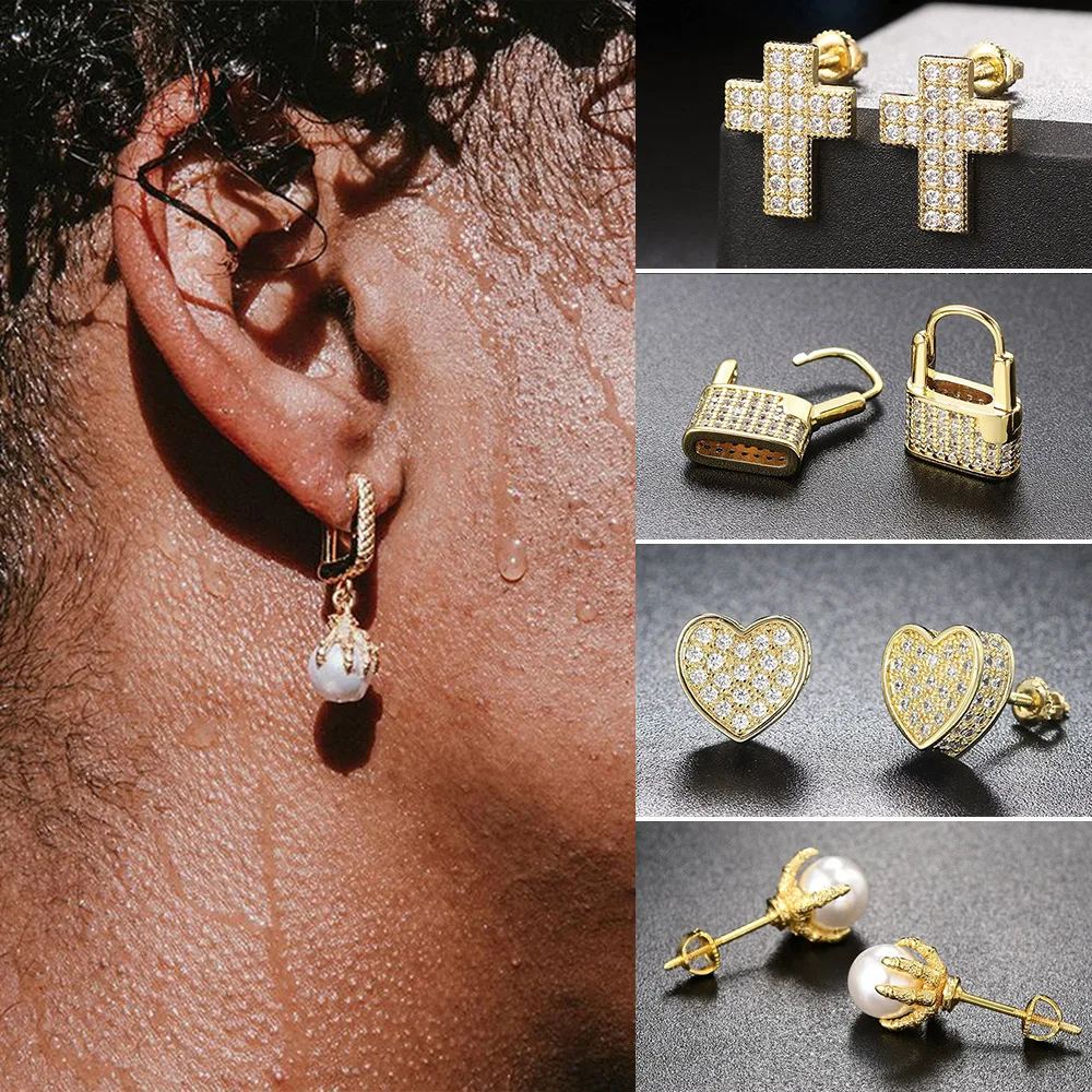 Хип-хоп пирсинг рэпер ледяные шипованные необычные серьги для мужчин золотой