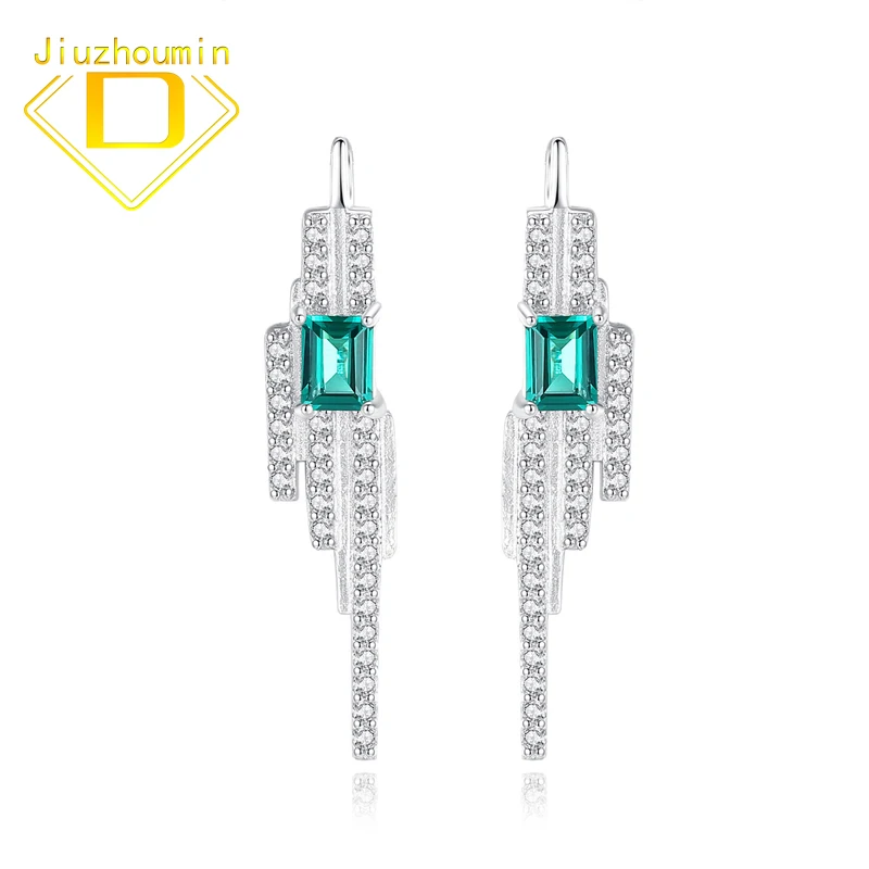 

Luxury Emerald Gemstone Stud Long Earrings for Women Unique Design 925 Sterling Silver Green Stone Zircon Christmas Fine Jewelry