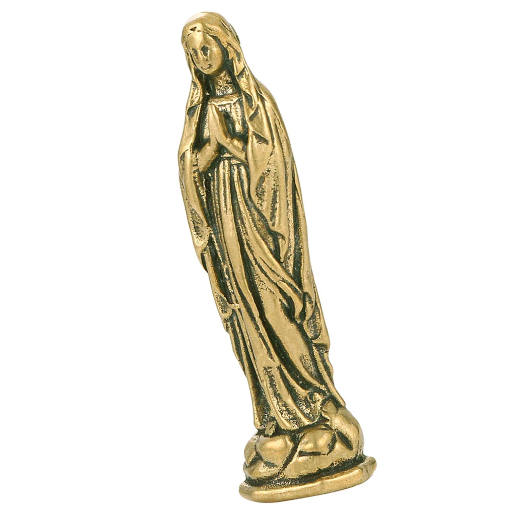 

Brass Maria Craft Figurine Virgin Mary Statue Tiny Desktop Ornament Decor Table