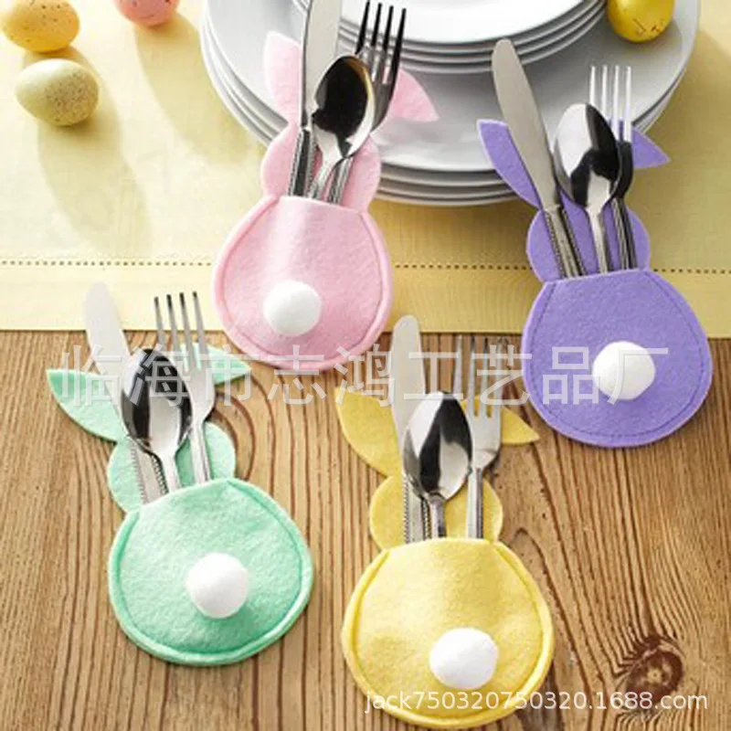 

Пасхальный кролик, фетровый держатель для столовых приборов, сумка, пасхальные украшения для дома, чехол для столовых приборов, сумка для стола, 4 шт.