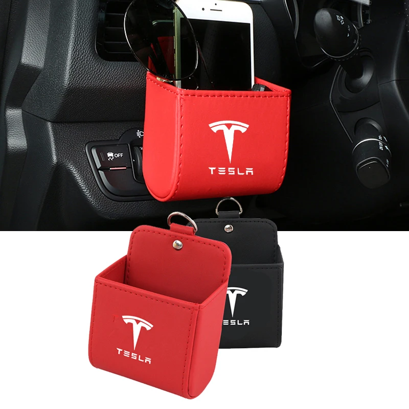 

Кожаный Автомобильный органайзер для очков с воздушным выходом, сумки, коробка для хранения телефона, Стайлинг для логотипа Тесла, родстер, модели кибергрузовиков, 3 модельки