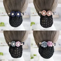 New Flower Mesh Barrettes Crochet Bow Bun Net Snood Gift For Mom Hair Clip For Office Dance Nurses Hair Accessorie Lady Women
