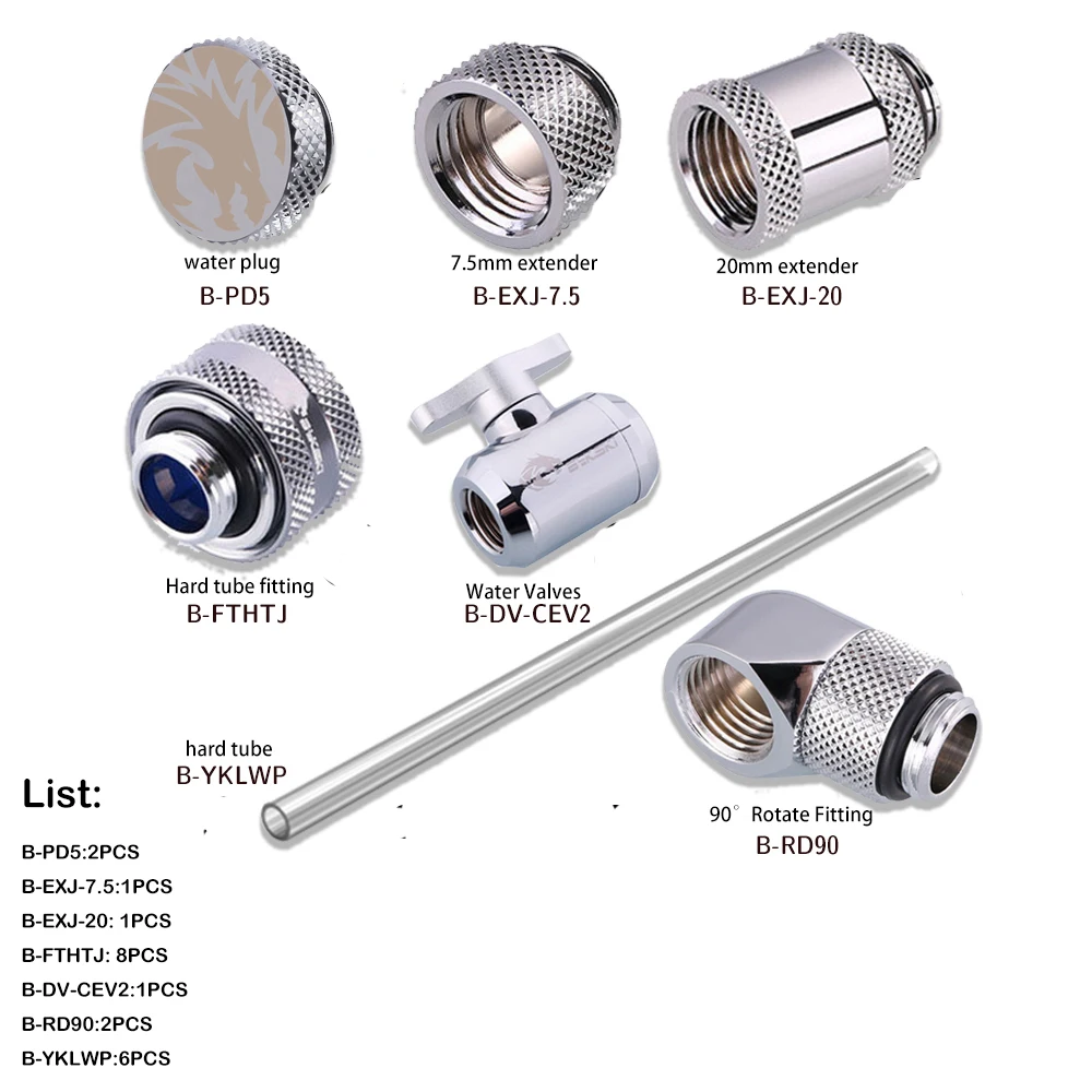 

Bykski Hard Tube Pipe Fitting KIt Set For PC Water Cooling OD 12/14/16MM