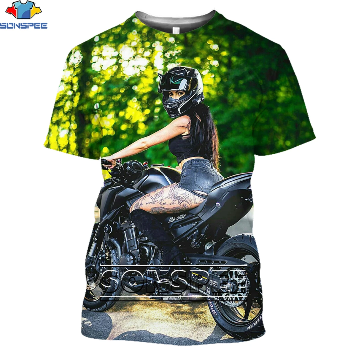 Сексуальная модель мотоциклетного бикини SONSPEE светлая трендовая футболка с