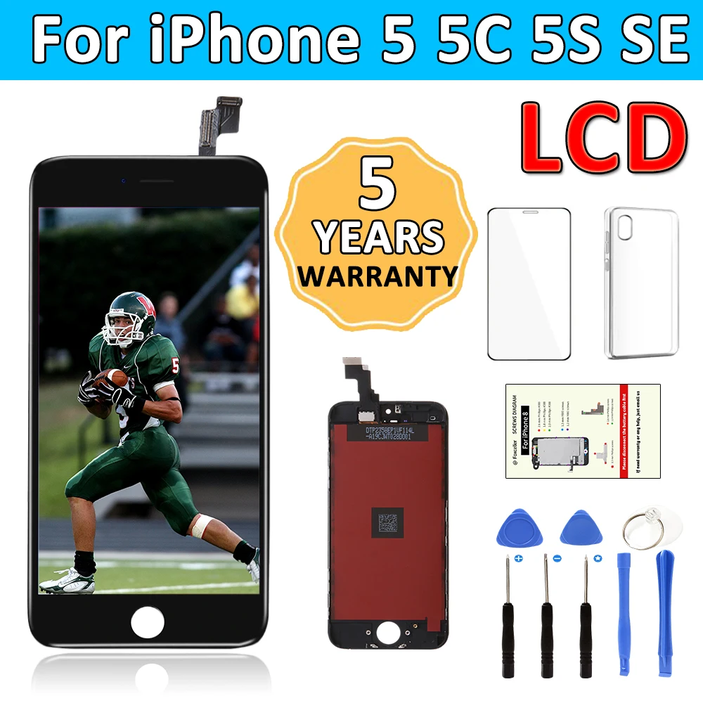 ЖК-экран для iPhone 5 5S 5C SE 5SE, сменный сенсорный дигитайзер, полная сборка, качественный экран AAA + чехол из ТПУ + набор инструментов