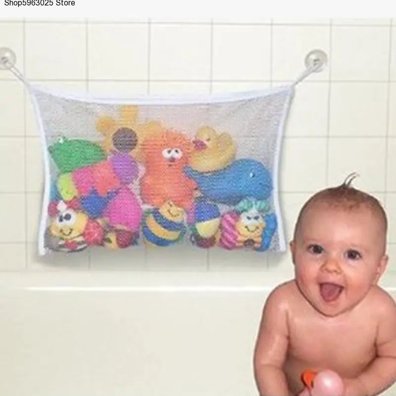 

Household dirty laundry mesh basket kids baby bath tub toy storage net folding hanging bag organiser for bathroom