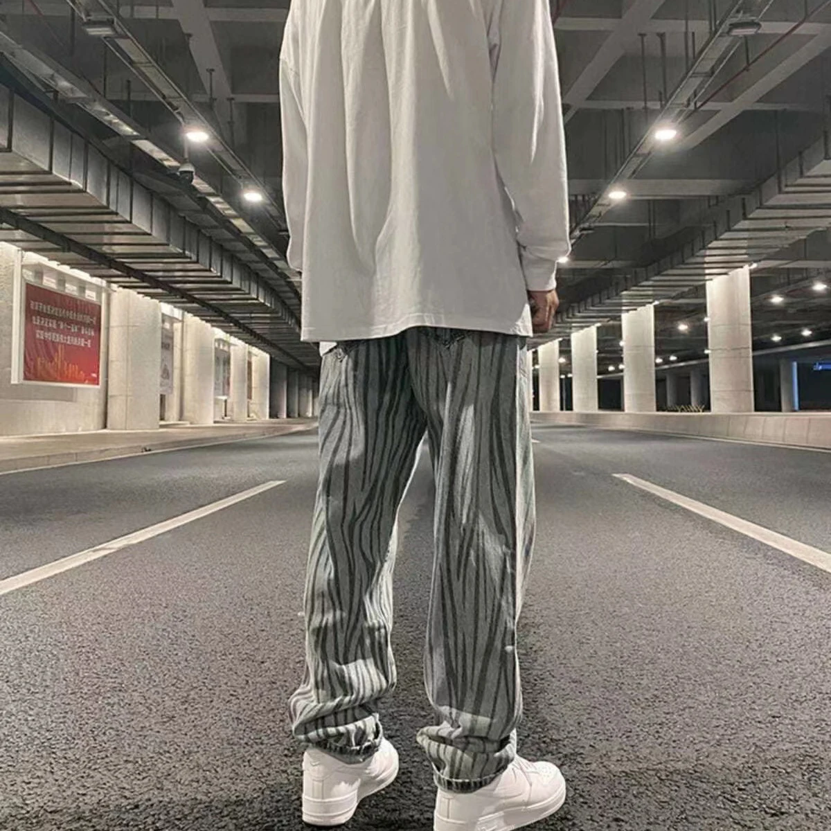 Men's Jeans Dark Irregular Vertical Stripes Zebra Print Casual Loose Jeans Men's and Women's Pants Y2k Pants Ins Hot Sale Casual