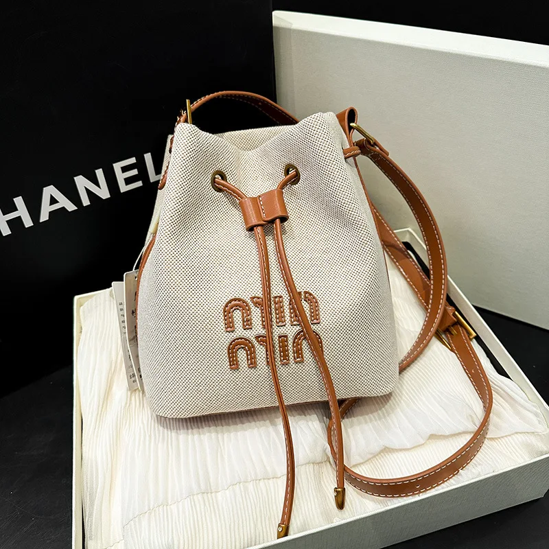 Модная Женская Парусиновая Сумка-ведро Удобная Сумка Через Плечо С Украшением В