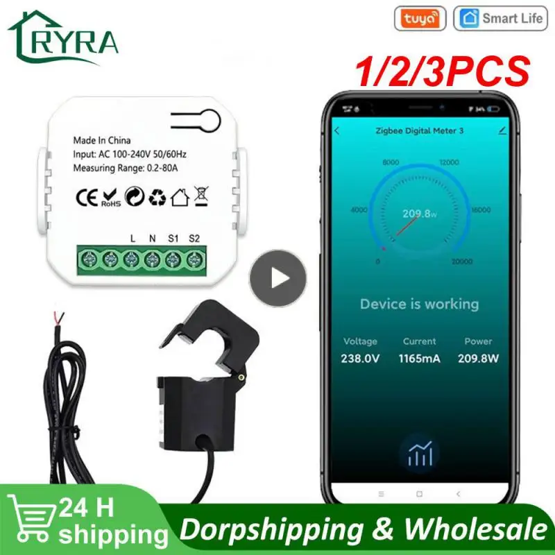 

1/2/3 шт. цифровой измеритель энергии Tuya Smart Life с Wi-Fi, 80 а, с датчиком трансформатора тока и зажимом, монитор энергопотребления 110 В, 240 В
