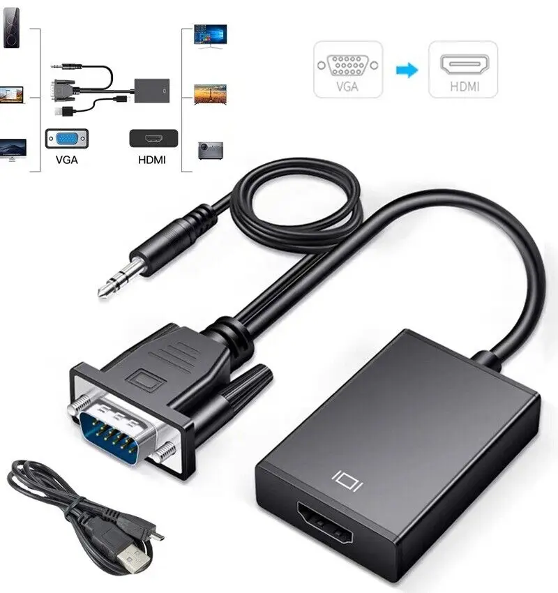 

VGA To HDMI Converter 1080P HD Adapter With Audio Cable Supports 1080P HD 3.5mm Audio For HDTV PC Laptop TV