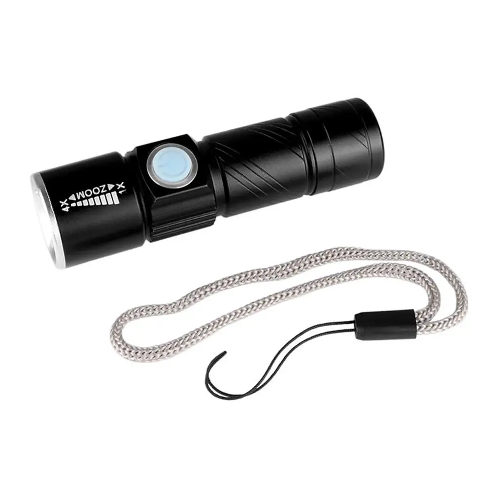 

Portable Mini USB Rechargeable 350LM LED Flashlight Outdoor Focus Adjustable Torch 3-Mode with Strap