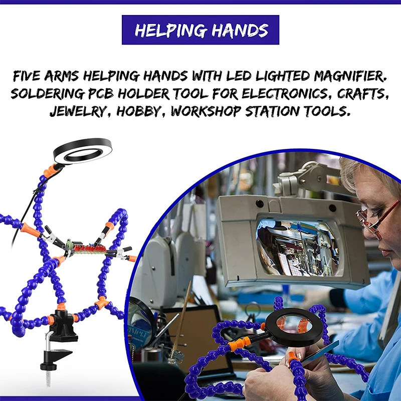 

Soldering Holder Desk Clip Pcb 3X Magnifier With Led Light Helping Hand Welding 360 ° Rotation Flexible Arm Fourth Hand Tool