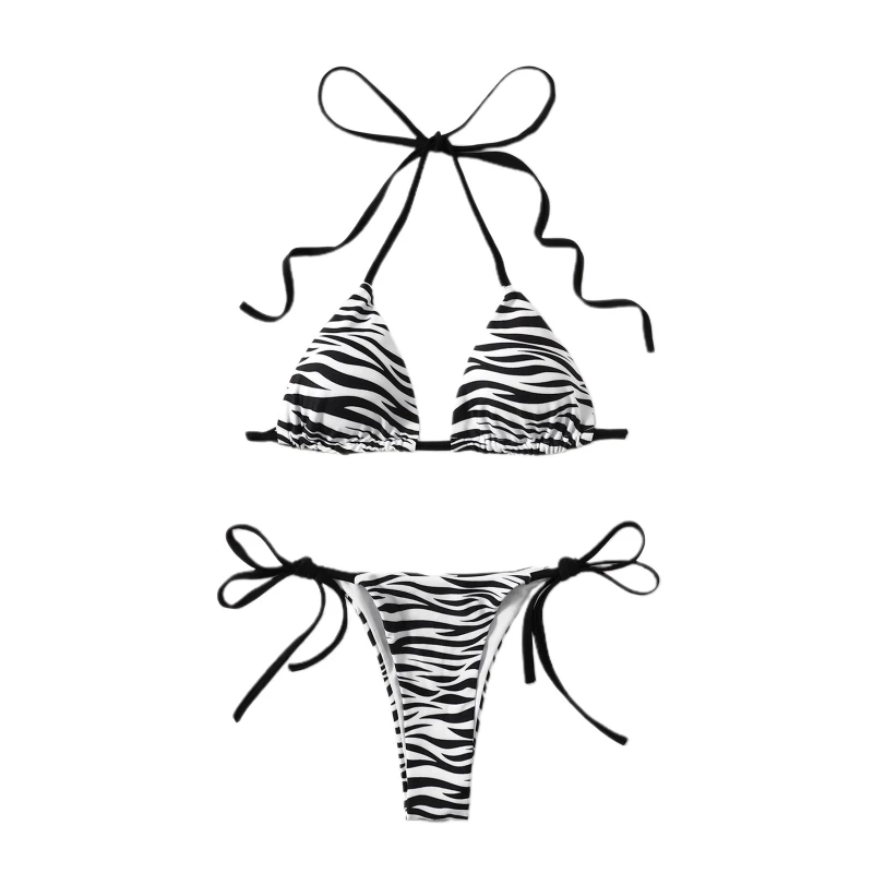 

2 шт./лот сексуальный женский летний леопардовый купальник с лямкой на шее, комплект бикини, бюстгальтер, полосатый пляжный треугольный купа...