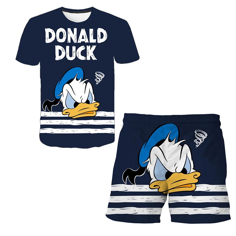 

Disney Anime Cartoon Mickey Mouse 3D Set Kawaii Minnie Donald Duck T-shirts And Shorts Fashion Kid Suit Children Clothing Gift