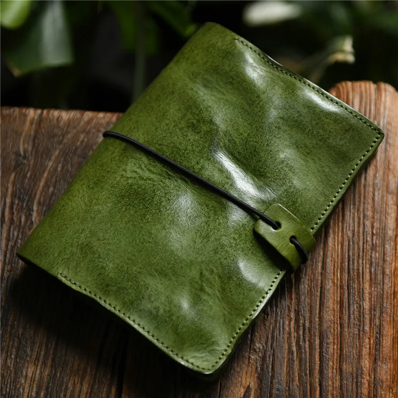 Vintage luxury genuine leather men's women's A6 notebook outdoor travel high quality real cowhide pleated diary coin purse