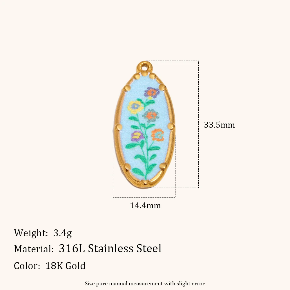 Фото Ла. Подвеска-шарм Muses Flower Oval из нержавеющей стали с PVD-покрытием под золото, модное украшение для ожерелья и браслета №3