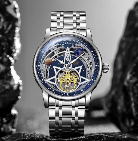 Полностью автоматические механические светящиеся часы с вырезами в виде фазы