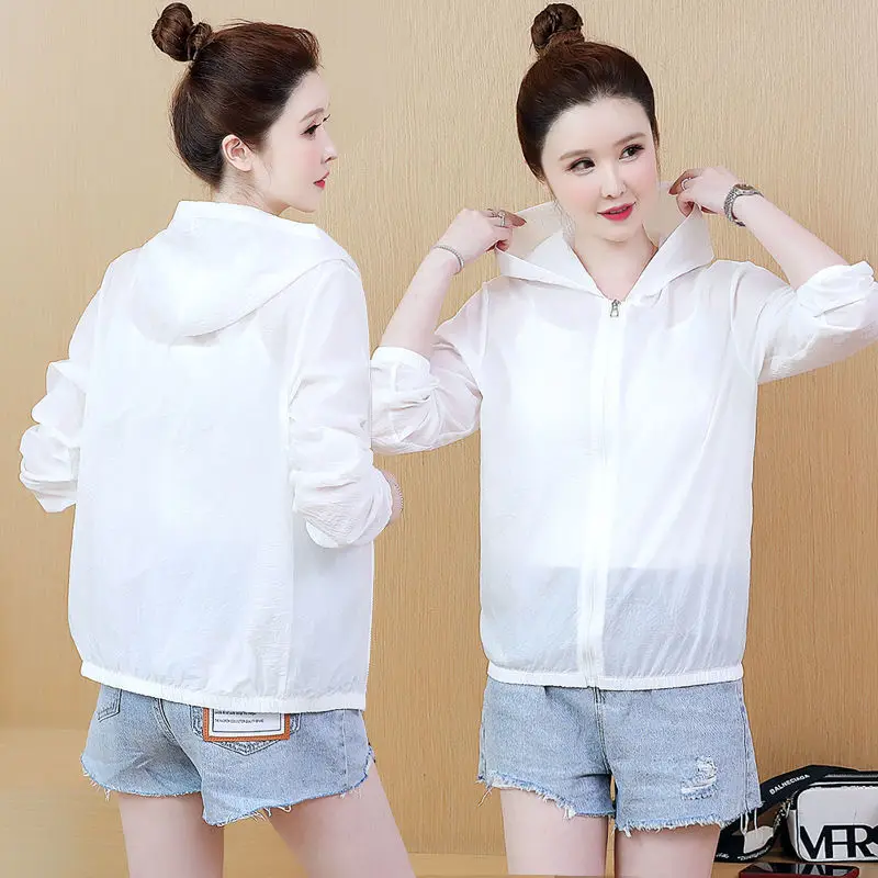 

Sunscreen Coat Women's Summer New Long-sleeved Hood Sunscreen Shirt UV Breathable Sun-protective Clothing Thin Jacket