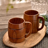 350ml vintage large capacity wooden beer mugs with handle tea coffee cups fathers day mens office milk wine cups drinkware
