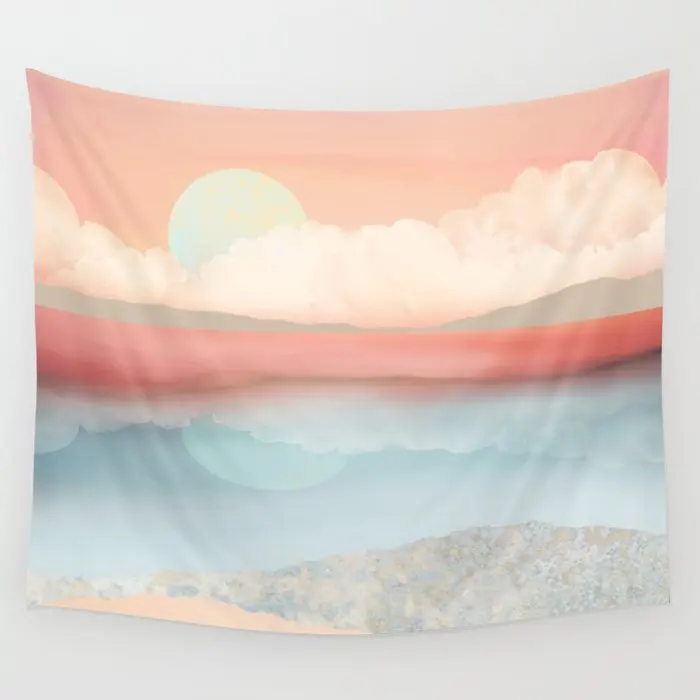 

Mint Moon Beach Wall Tapestry Background Wall Covering Home Decoration Blanket Bedroom Wall Hanging Tapestries