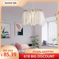 Mordern Feather Pendant Lamp E27 Lamp Holder Fairy Hanging Lamp Goose Feather Bedroom Dining Room Loft Chandelier Ceiling Light