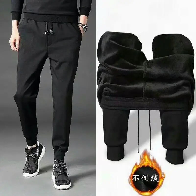 

Брюки мужские флисовые повседневные, джоггеры, спортивные штаны, брюки-карандаш с эластичным поясом, утепленные штаны до щиколотки, черные