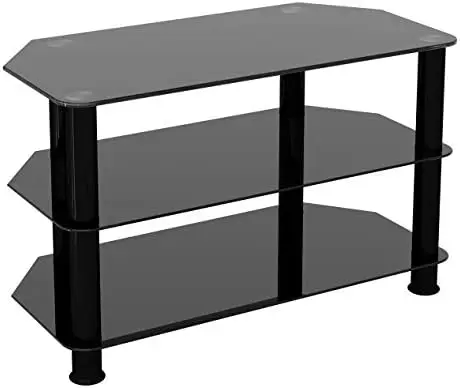

TV Stand for TVs UP to 42-inch, Black Glass, Black Legs Home inch flat screen tv stand with wheels قاعدة تلفزيون Mu