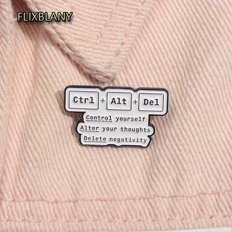 1pc FLIXBLANY Ctrl+Alt+Del Alloy Brooch Pin - Simple Cartoon Style Keyboard Accessory for Backpacks